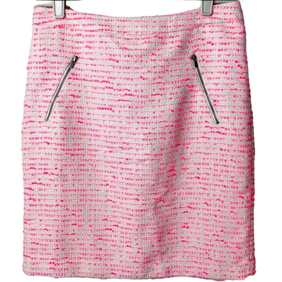 Halogen Pink Eyelash Tweed Zip Pocket Pencil Skirt Barbie Preppy Career 8 - Picture 1 of 6